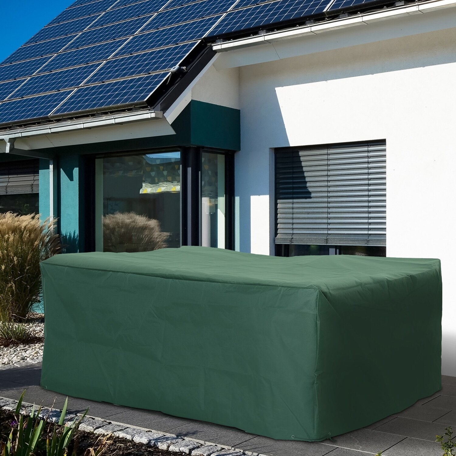 Outsunny Protective Furniture Cover for Garden Wicker Rattan from UV Rain Birds - Green-210x140x80cm / 210cm