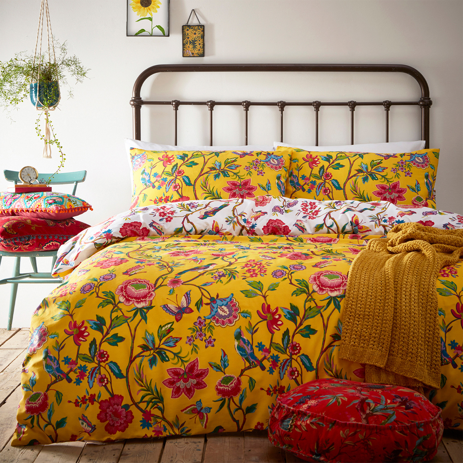 Make It A Home Tropical Floral Duvet Cover Set - Yellow / King