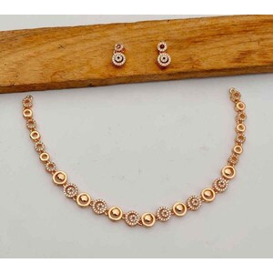 Rose Gold Plated Designer CZ Necklace Set with Studded American Diamonds