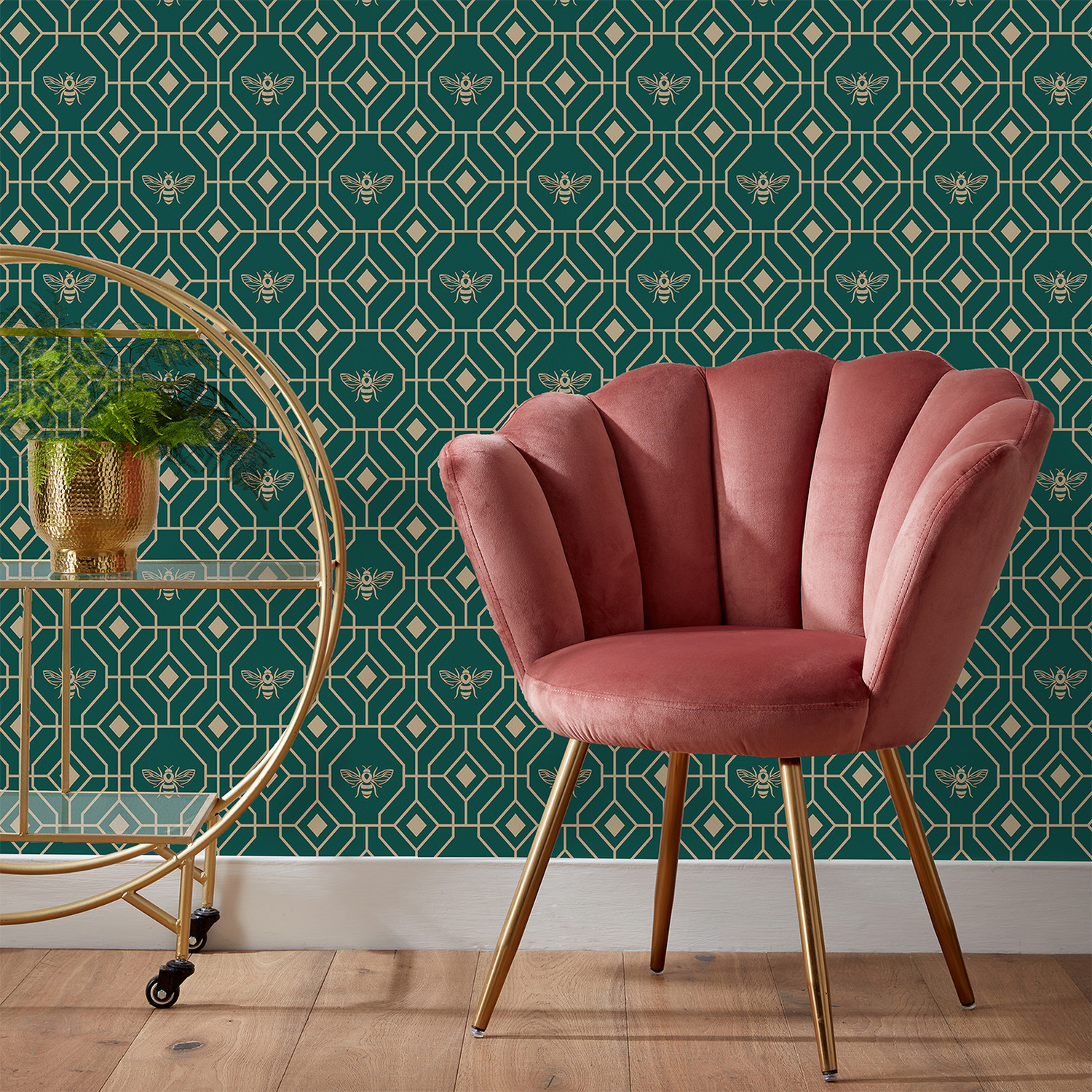 furn. Bee Geometric Emerald Matte Wallpaper