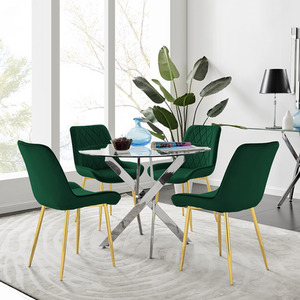 Novara Gold Round Dining Table and 4 Pesaro Gold Leg Chairs