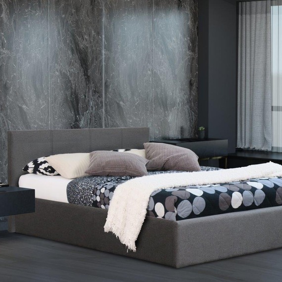 4ft Small Double Grey Fabric Bed with Ottoman Storage
