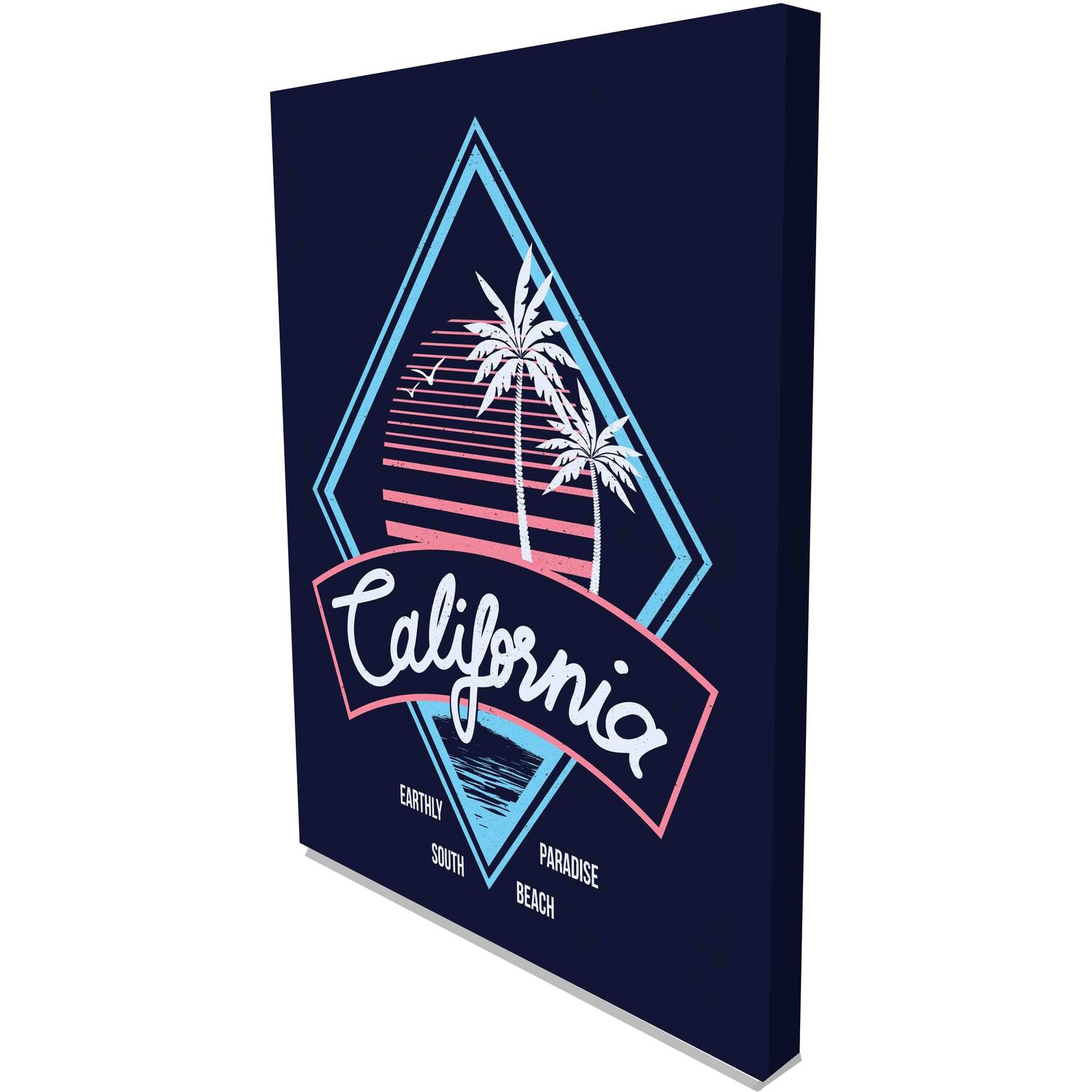 'Vintage Retro California Slogan' Graphic Art on Canvas - Blue / 77cm