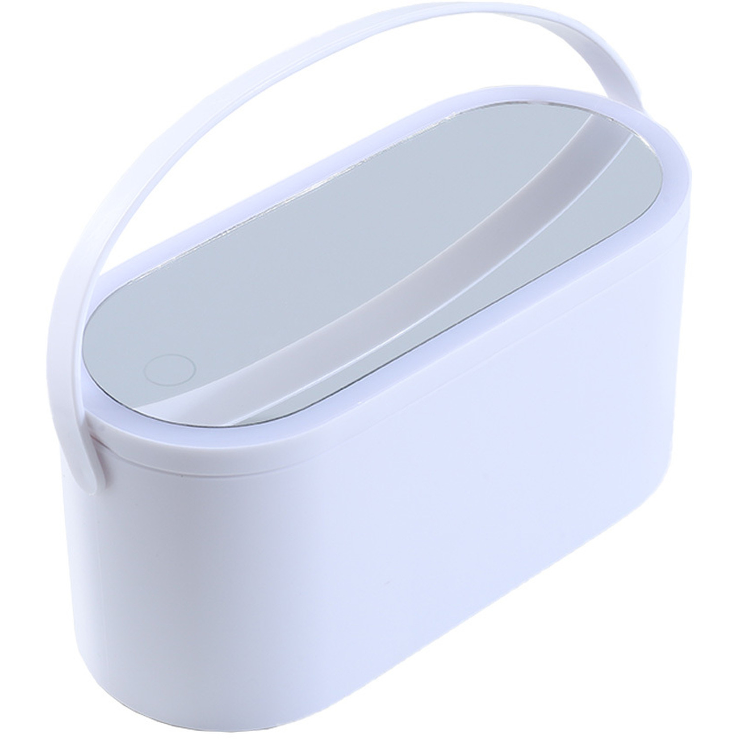 Portable Vanity Case Makeup Box With Rotatable Led Light Mirror - White