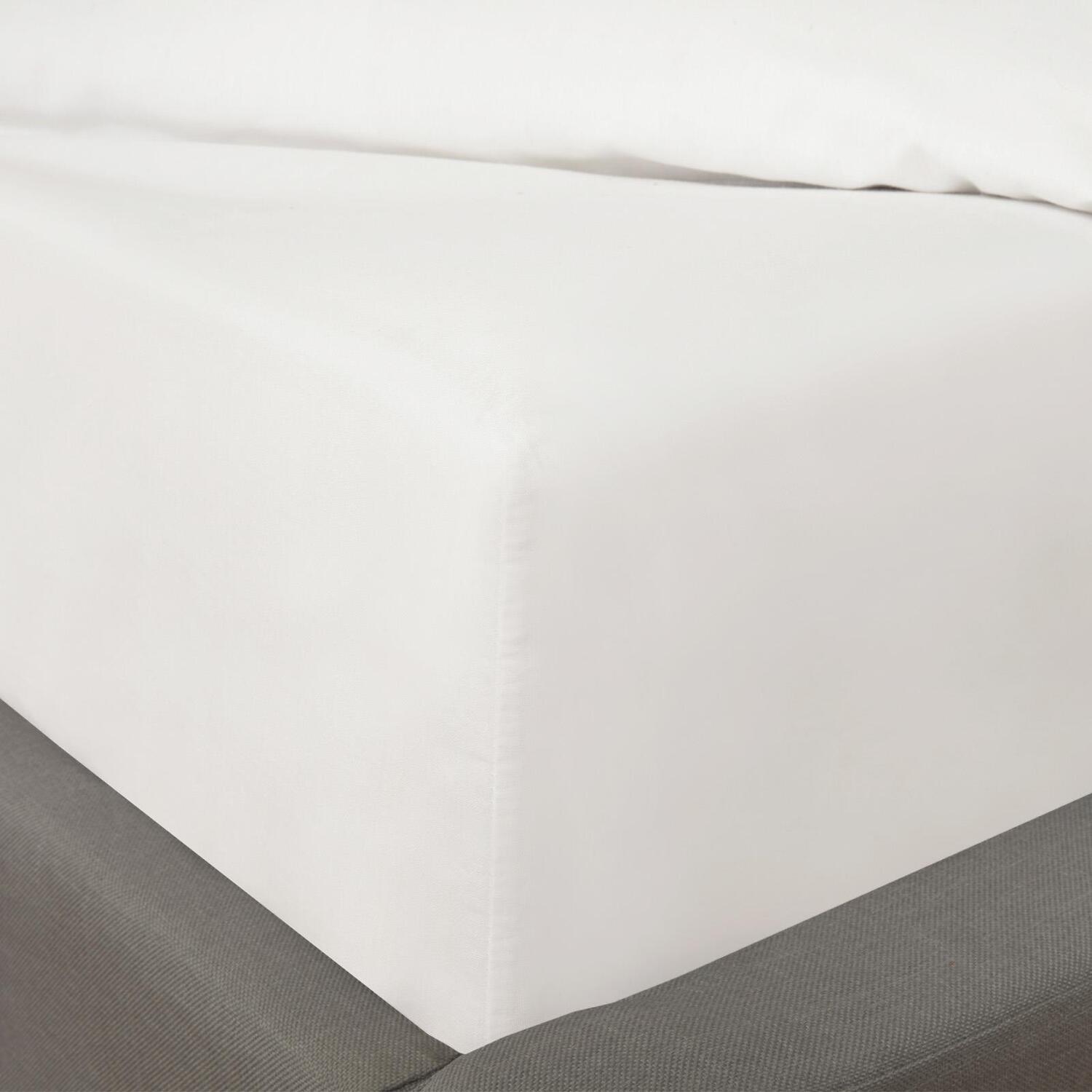 Highams Polycotton 30cm Deep Fitted Sheet - White / King