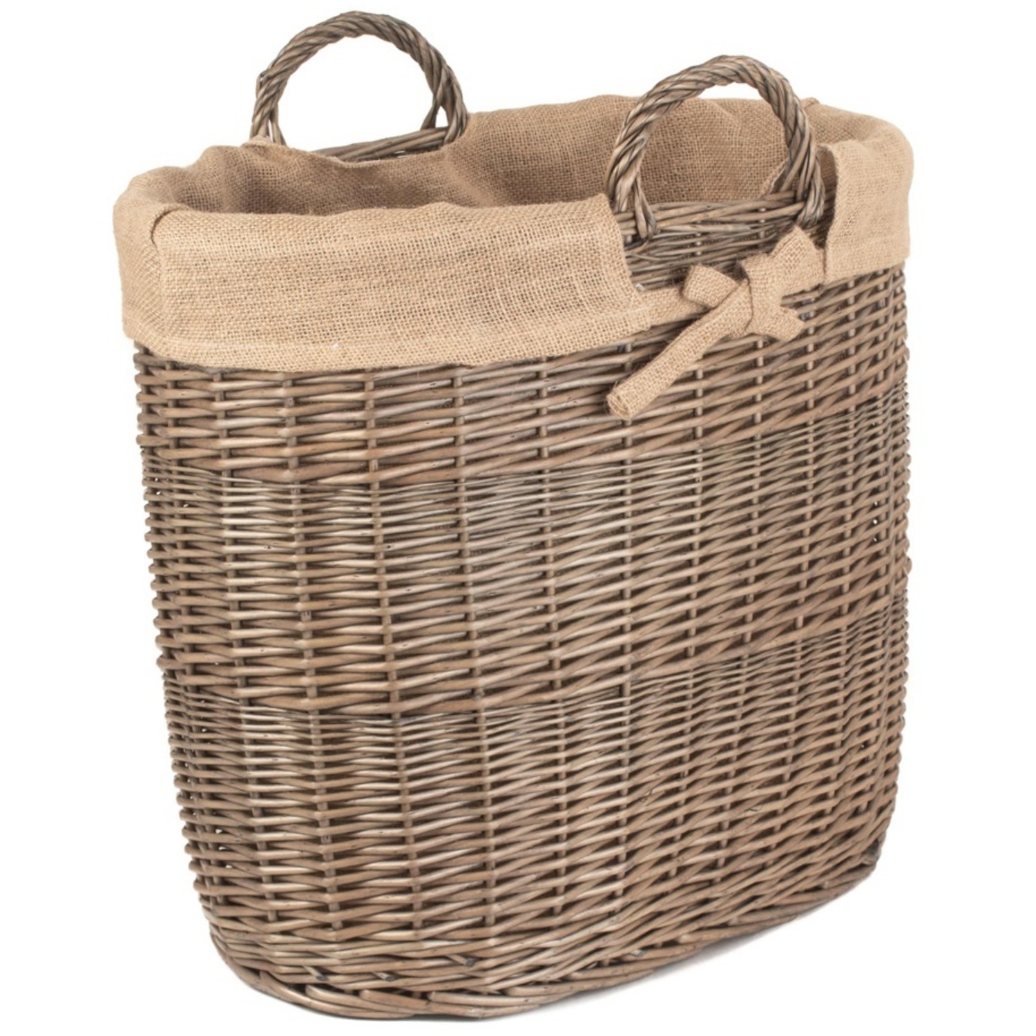 Hessian Lined Oval Log and Storage Basket - Brown