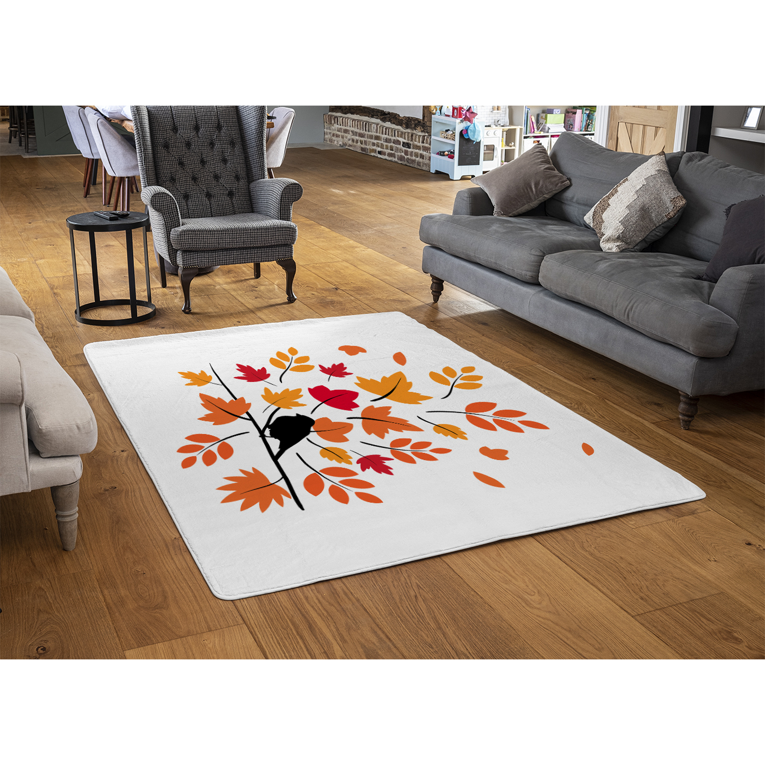 Autumn Bird On Branch Rug - Orange / 150cm thumbnail