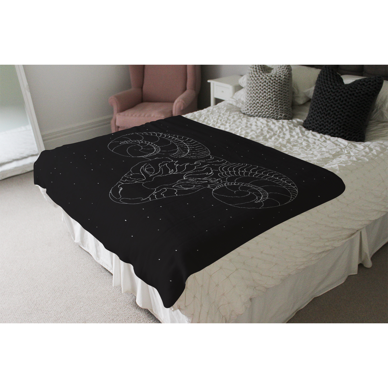 Aries Zodiac Sign Soft Blanket - Black
