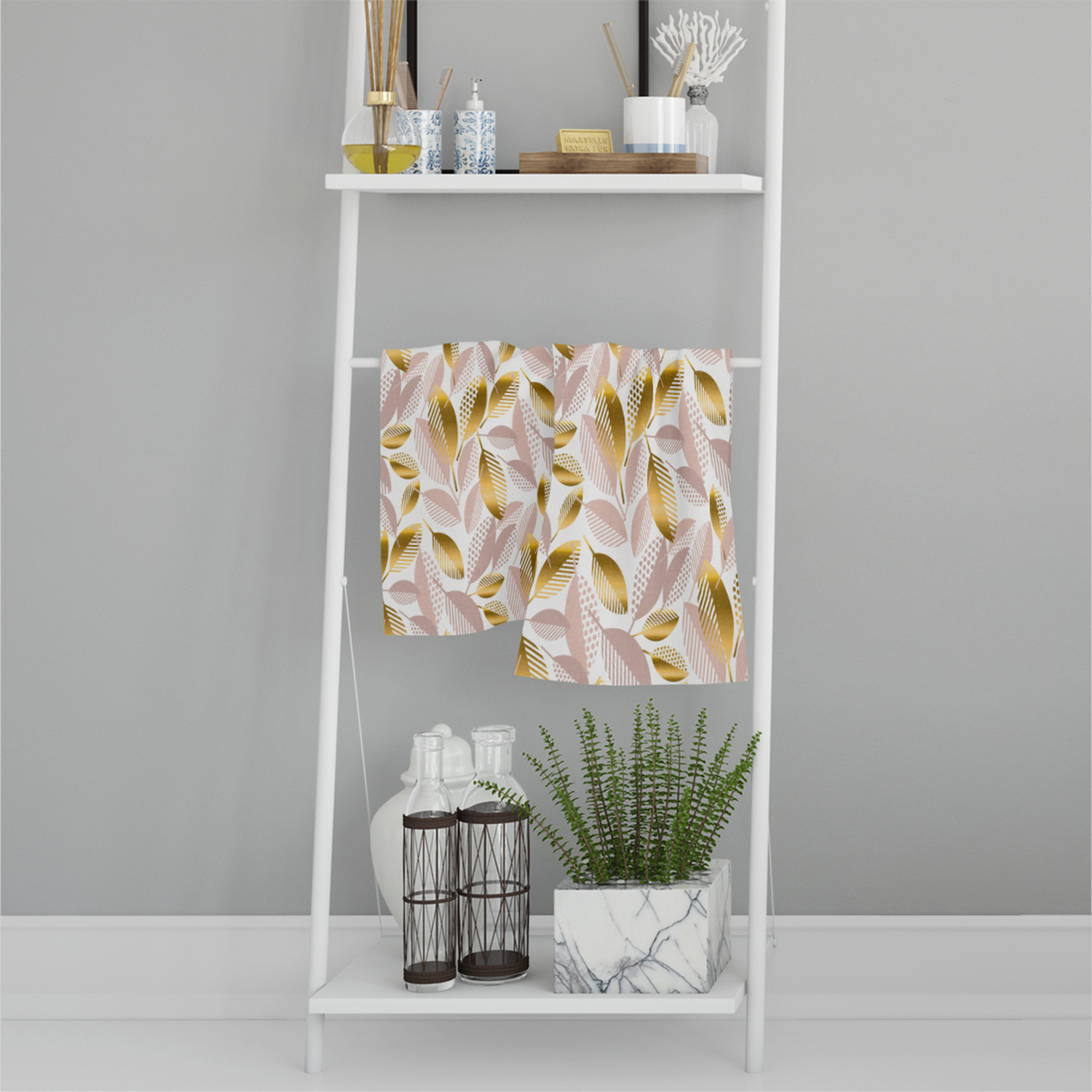 Pastel Rose And Gold Autumn Bath Towel - Gold