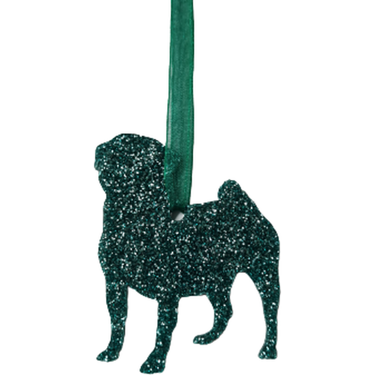 Glitter Pug Style 2 Christmas Decoration - Green