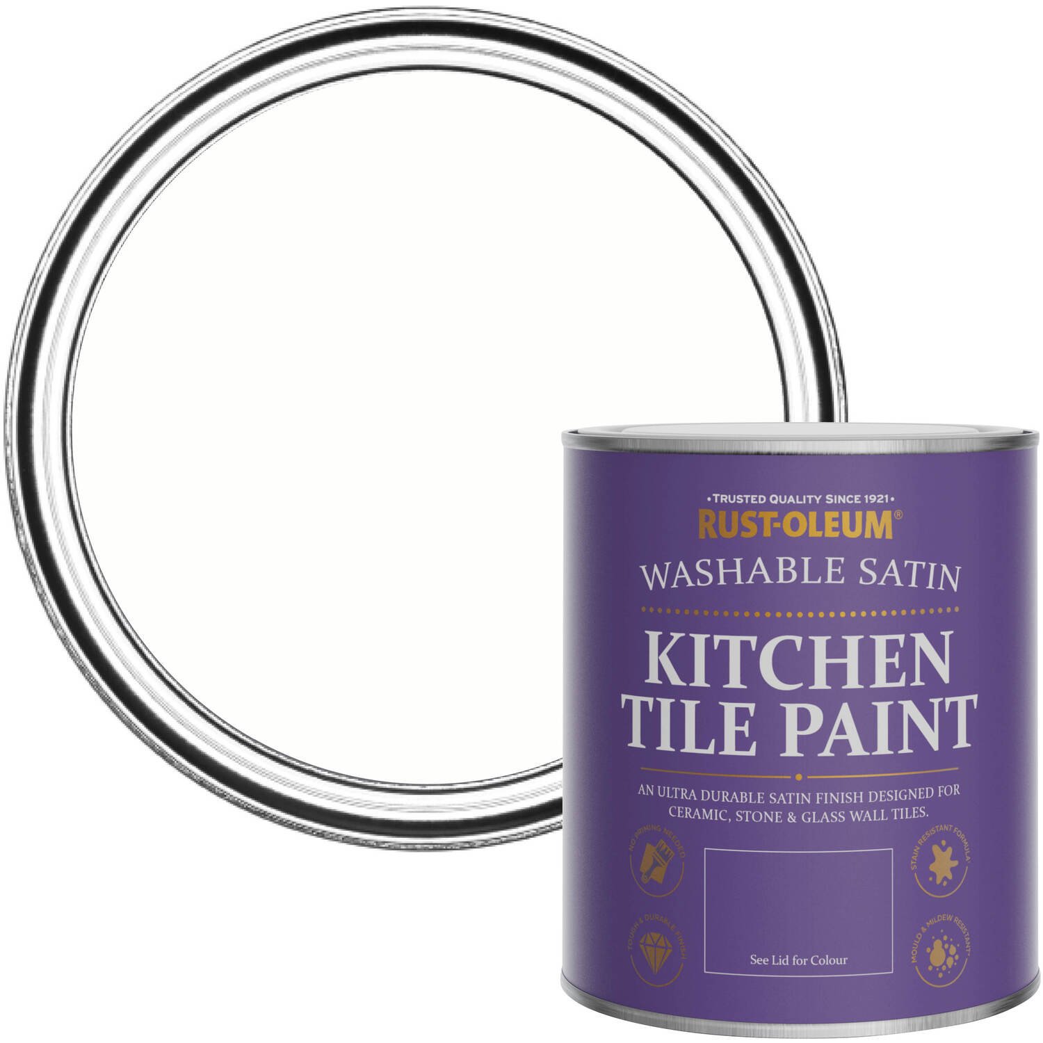 Rust-Oleum Kitchen Tile Paint Satin Finish - Chalk White 750ml - Chalk White