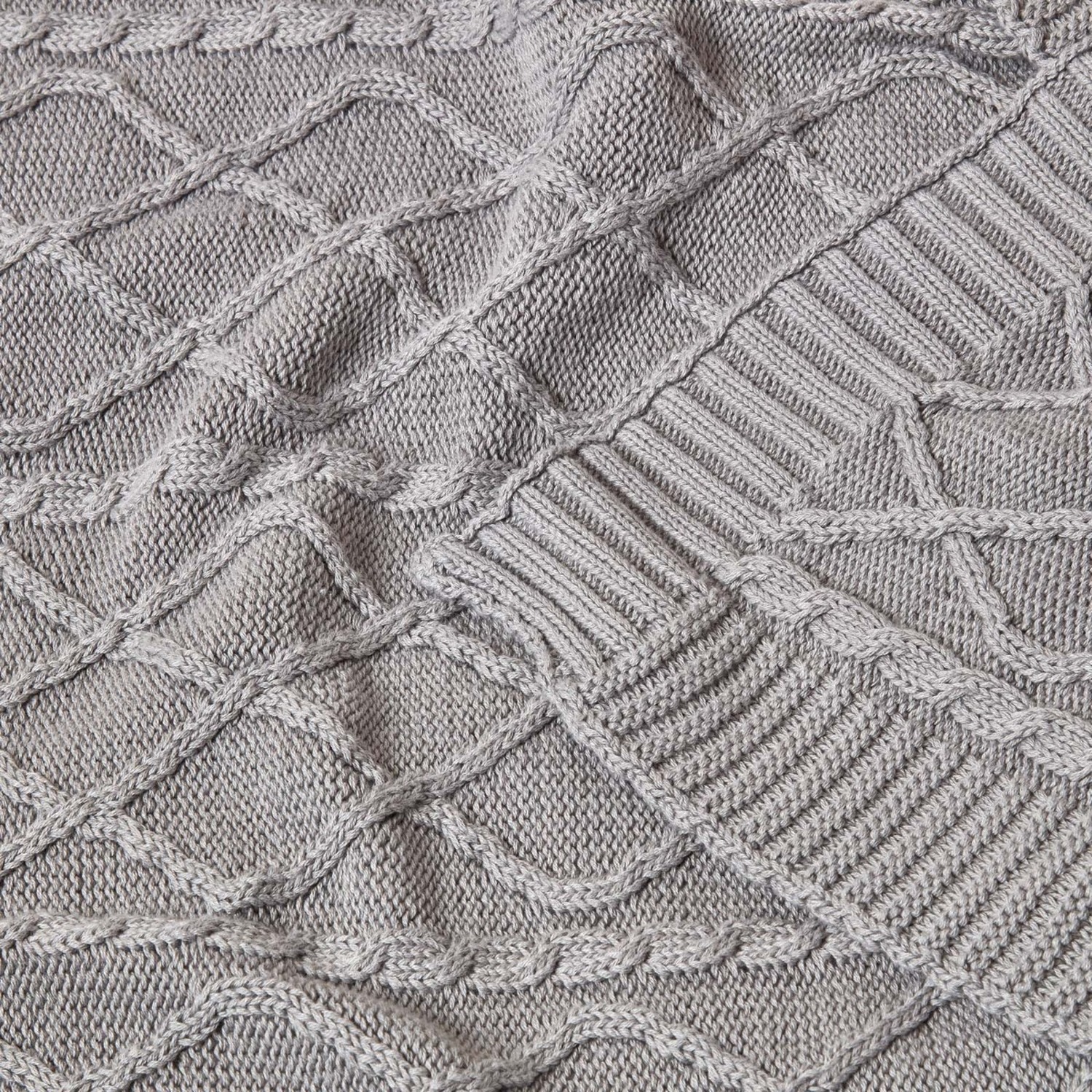 Homescapes Grey Diamond Cable Knit Cotton Throw - Grey