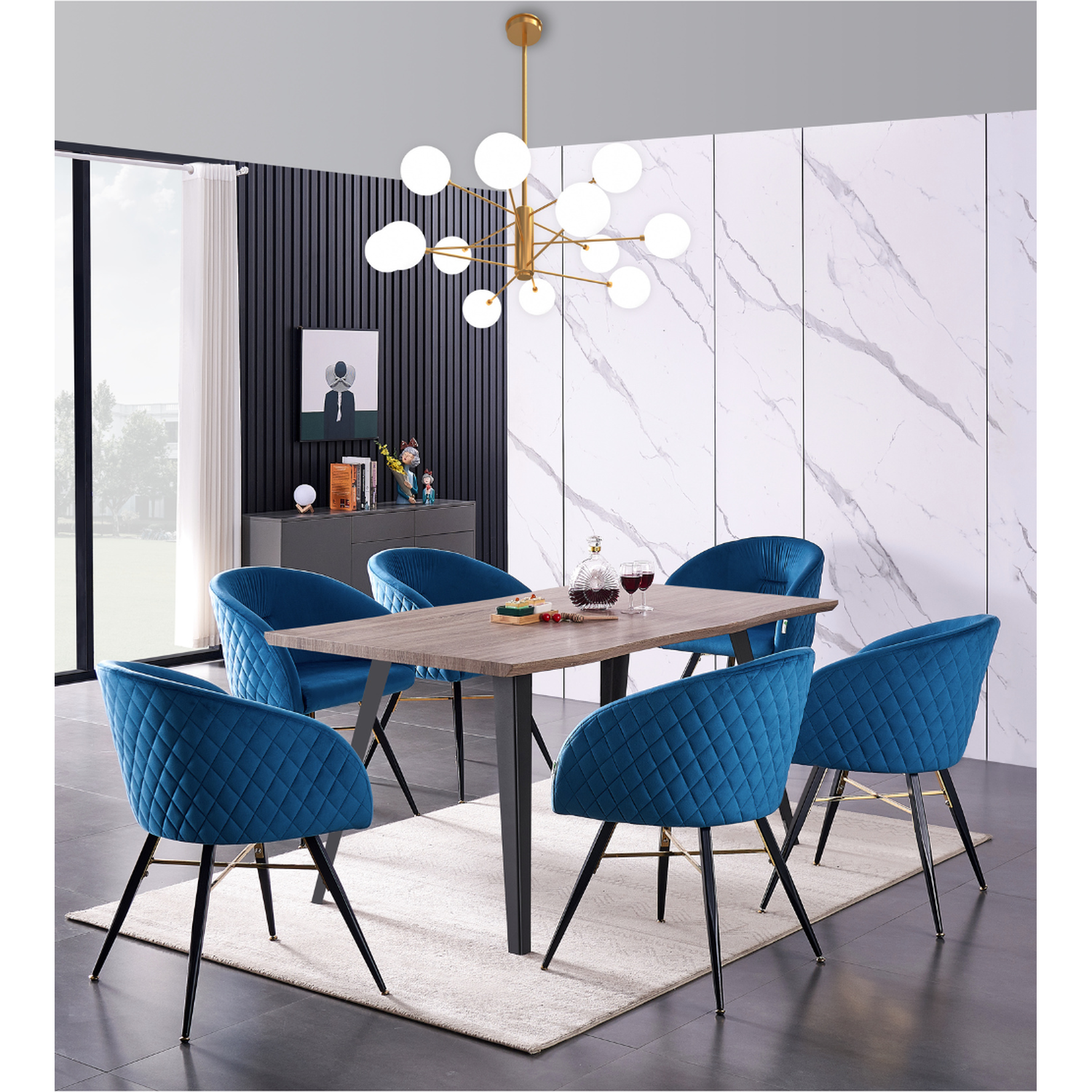 Vittorio Rocco Lux Dining Set Includes A Table And Chairs Set Of 6 - Blue