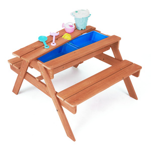 Outdoor Garden Wooden Sand Pit and Water Table, Kids Picnic Table, Garden Toy