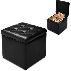 Costway Seat Cube Upholstered Ottoman Stool PU Leather