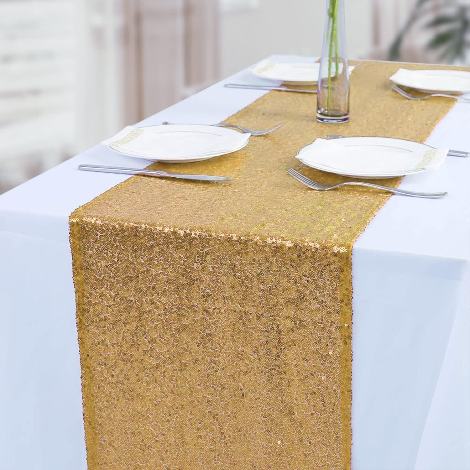 Glitter Sequin Table Runner - Gold / FabricMeshSatin