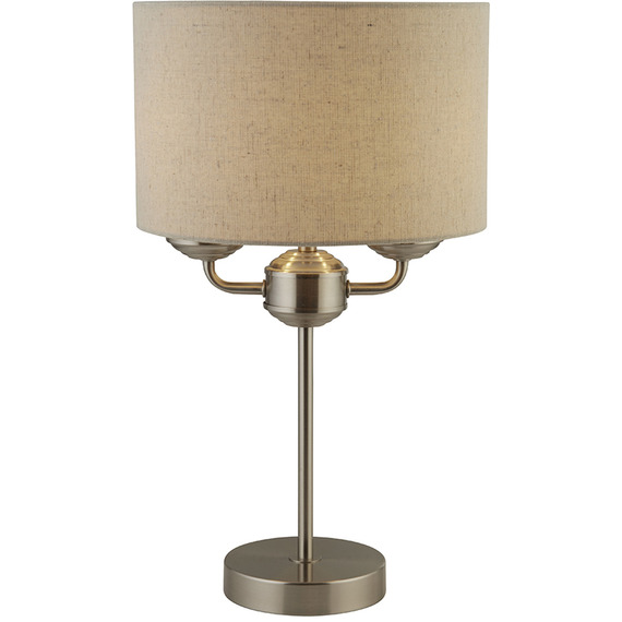 2Lt Table Satin Silver With Cream Linen Shade