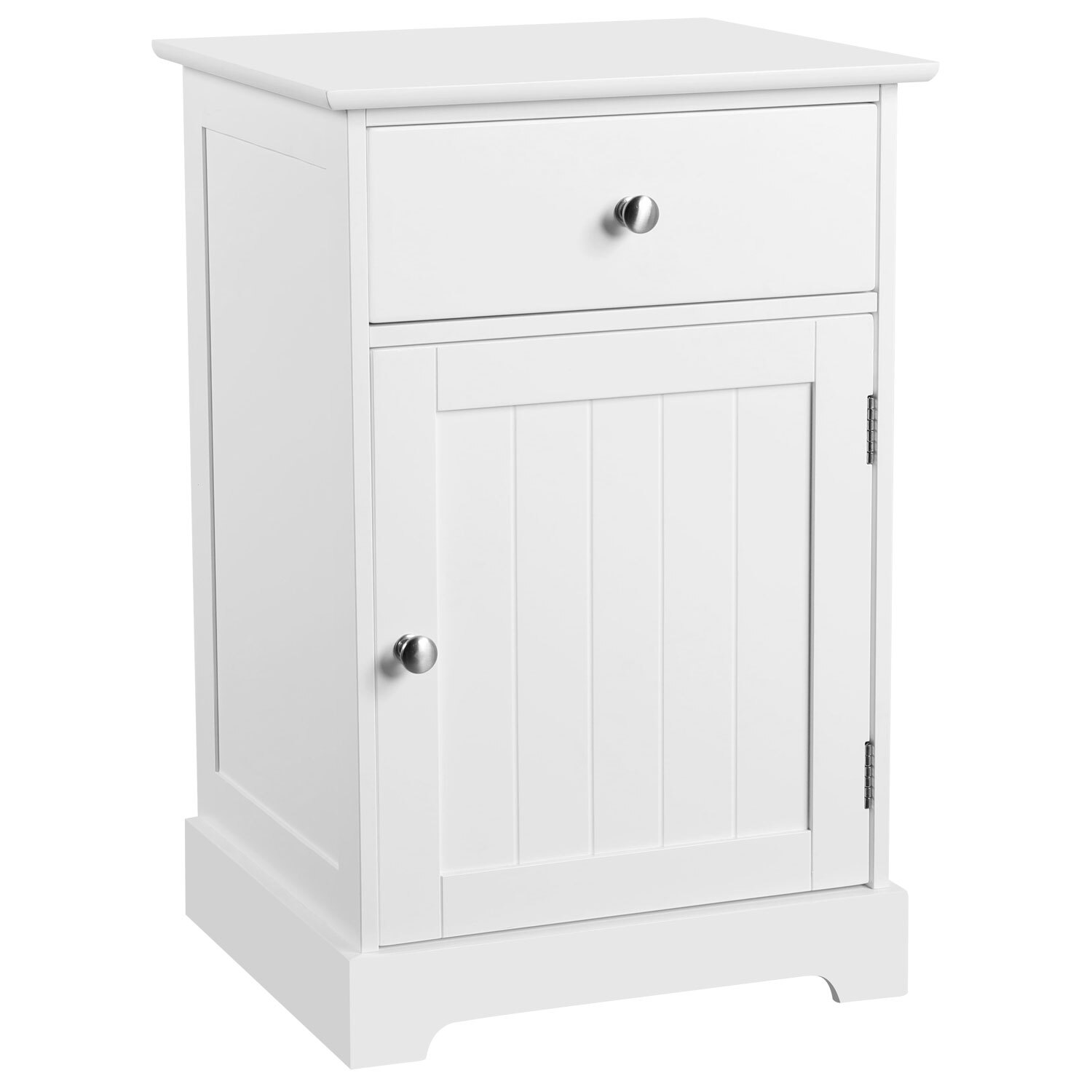 Bedside Table With Drawer And Slatted Door - White