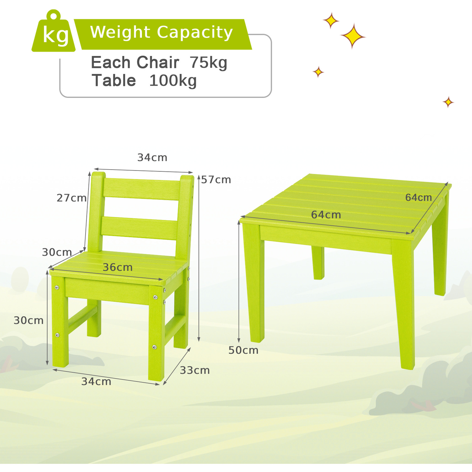 3pcs Kids Chairs And Table Set - Green