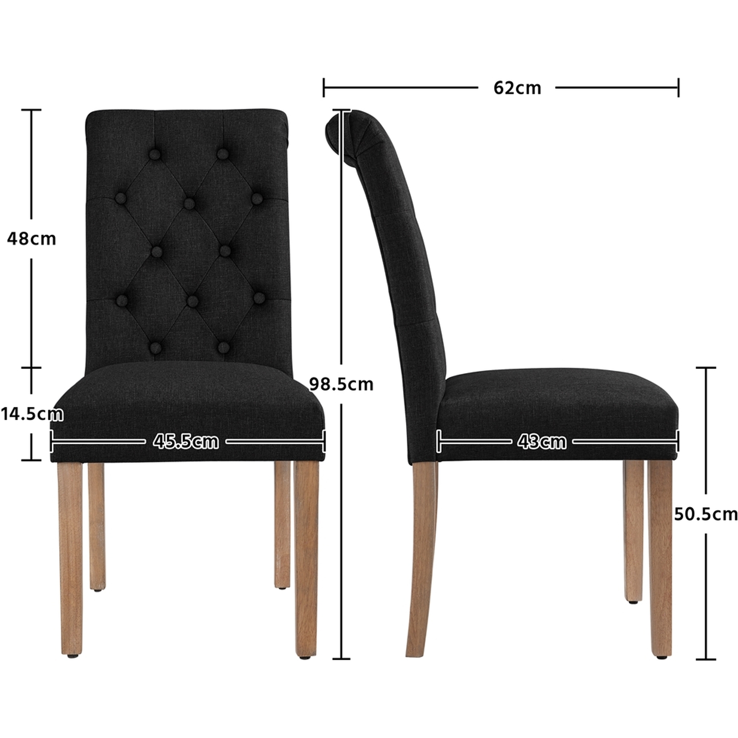 Set Of 2 Classic Padded High Back Dining Chair - Black