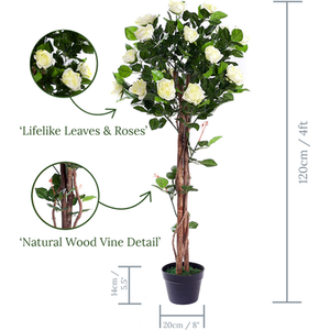 Best Artificial 4ft - 120cm White Rose Flower Tree