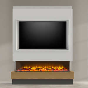Acantha Matrix Pre-Built Pure White and Oak Effect Panoramic Media Wall