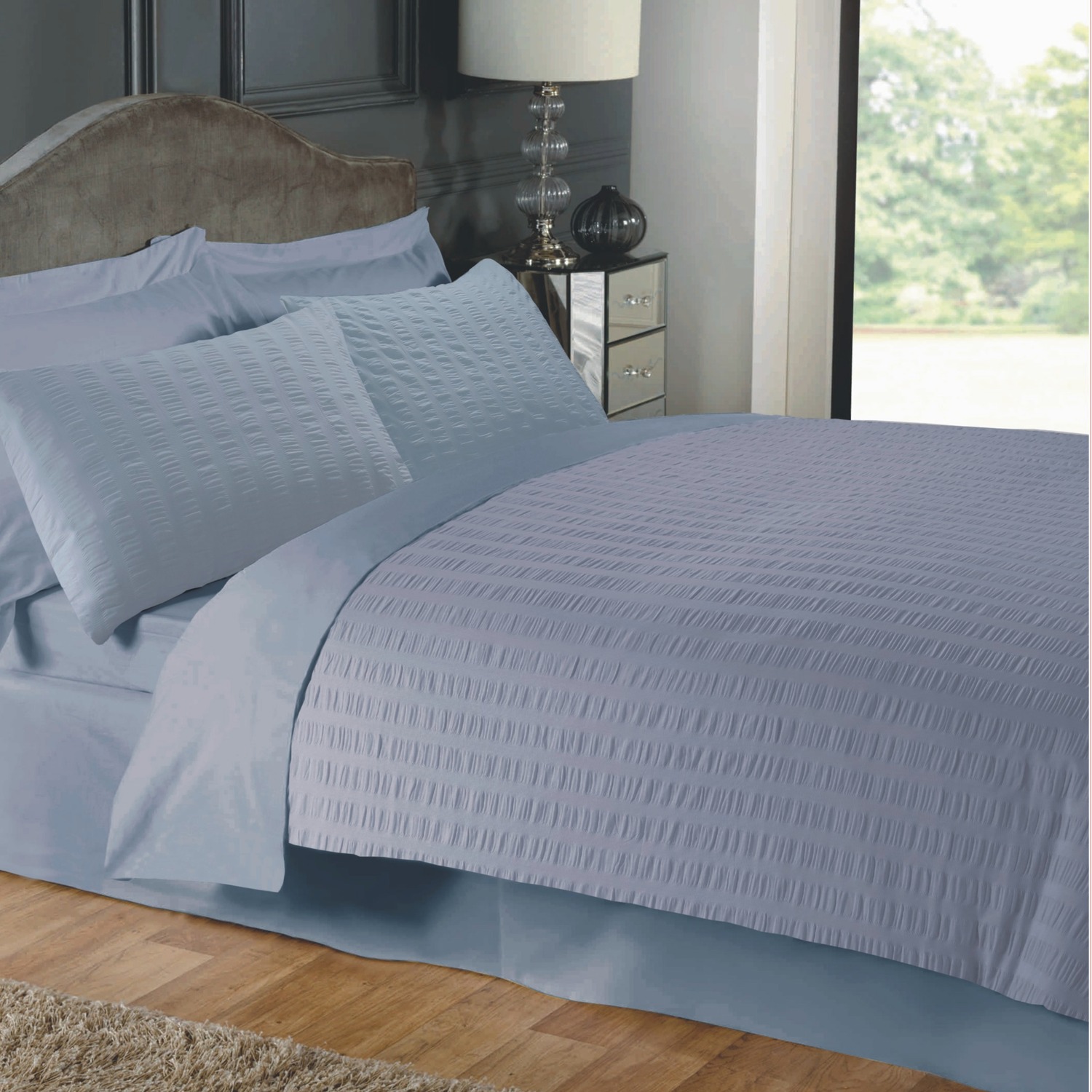 Seersucker Grey Duvet Set - Grey Double