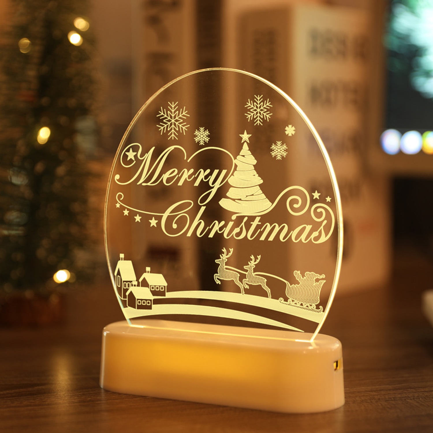Merry Christmas 3d Table Desk Lamp - Yellow Merry Christmas