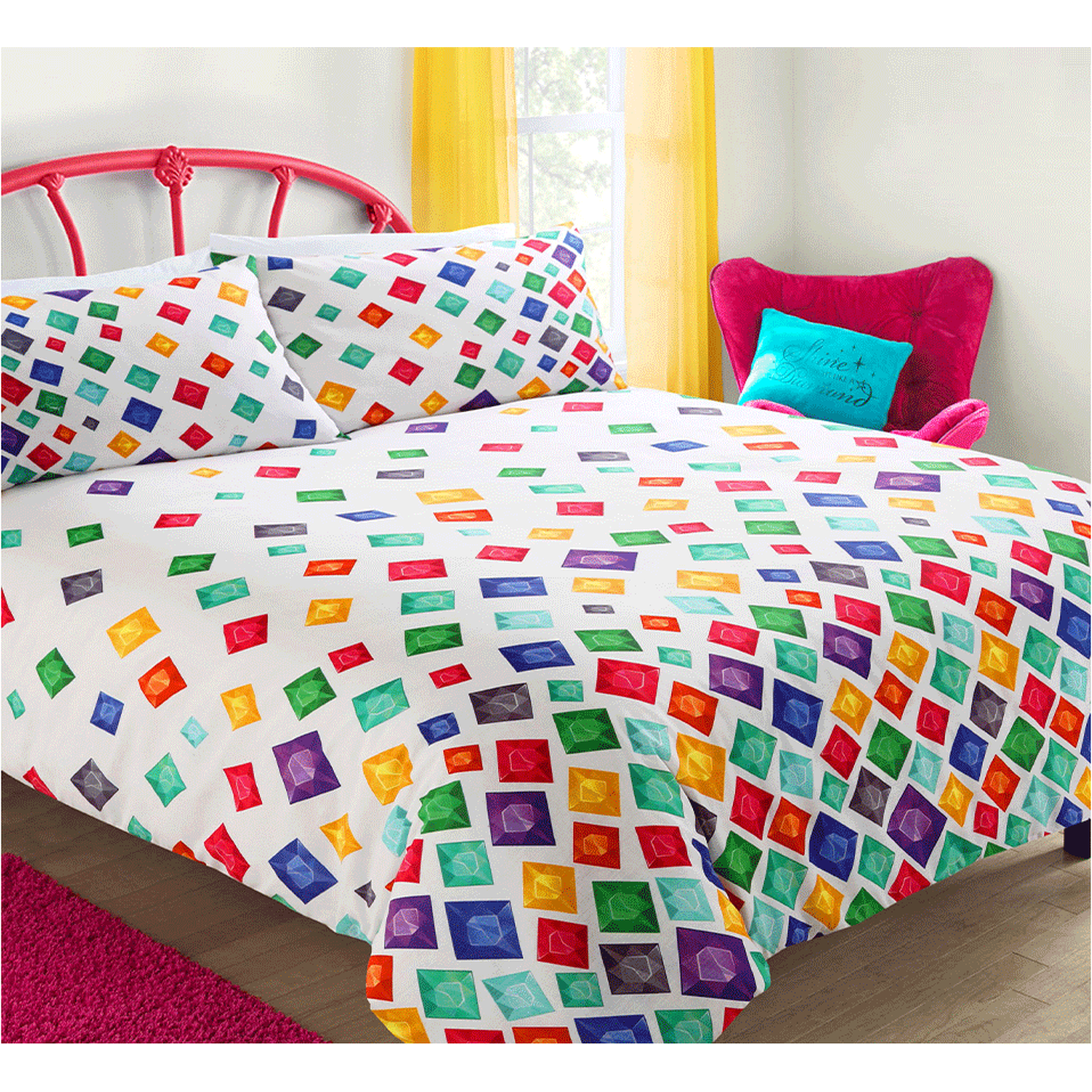 Pretty Falling Jewels Gems Duvet Set - White Double