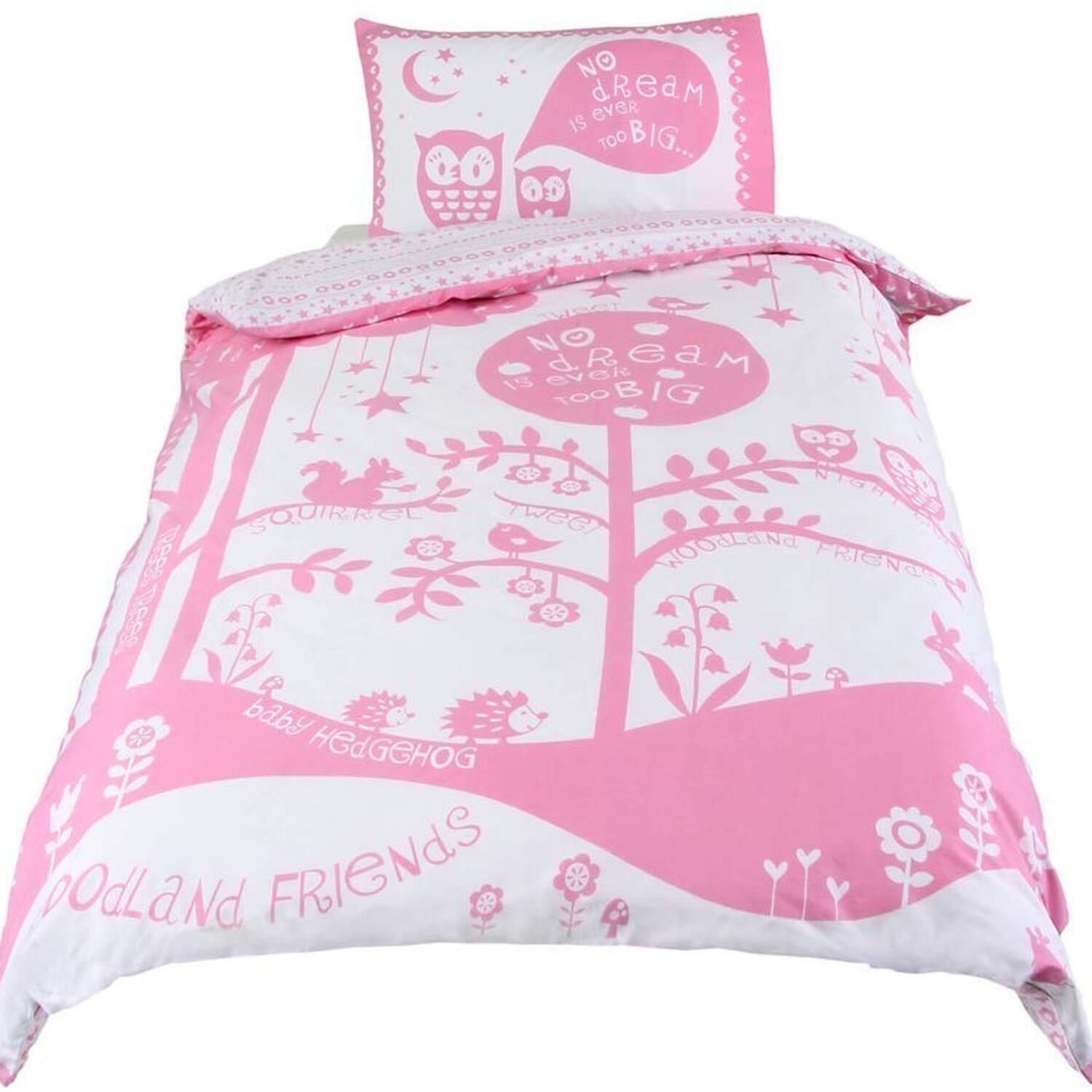 Single Woodland Friends Duvet Cover Set - Pink