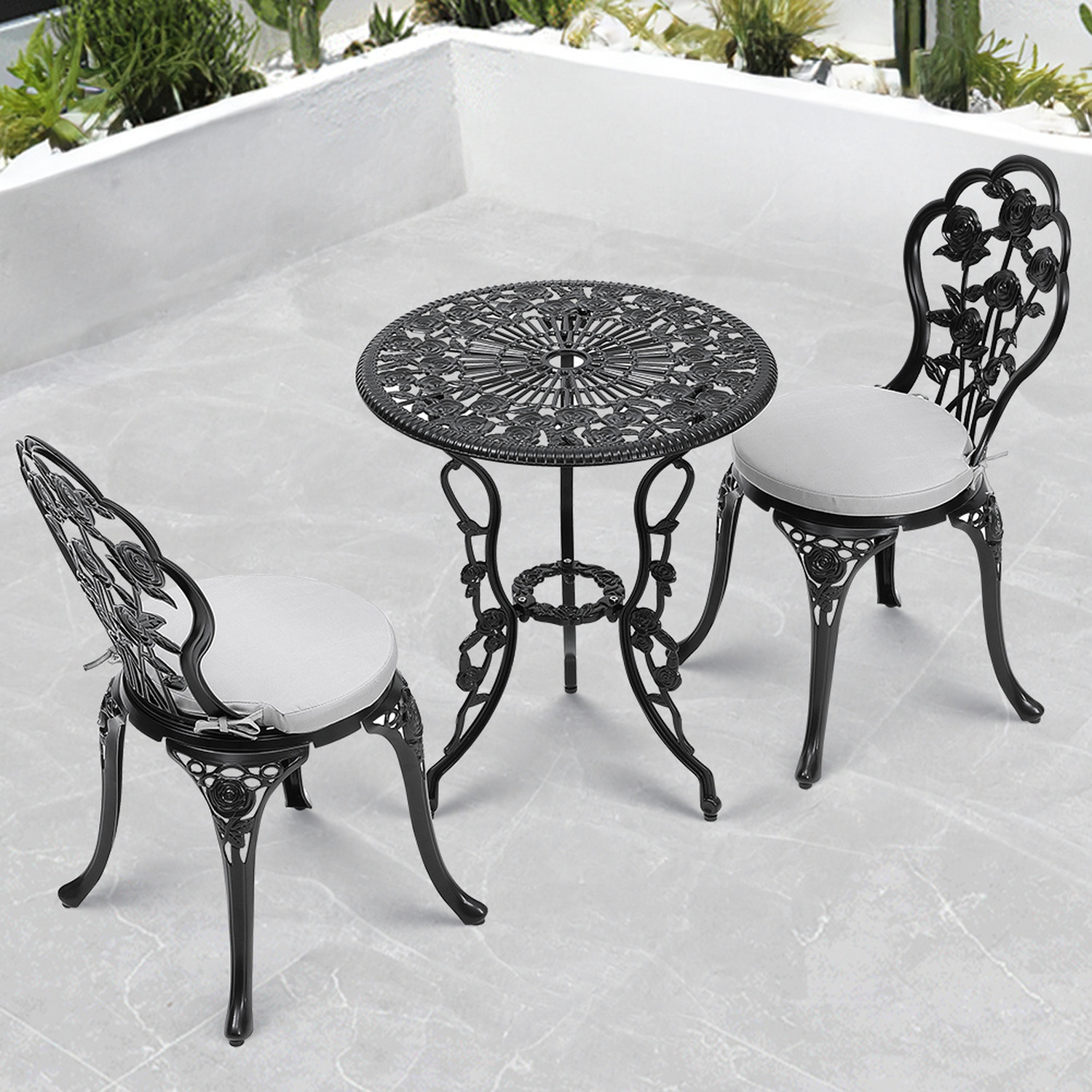 Floral Motif Hollow-out Garden Table And Chair Set - Rose Pattern
