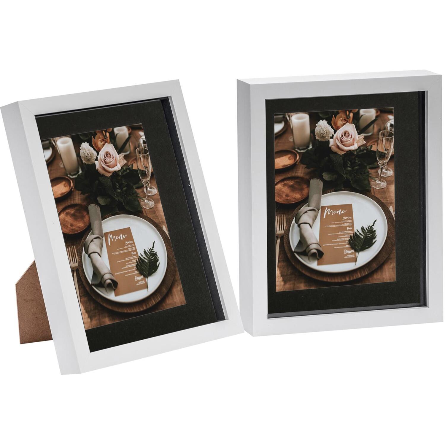 3D Box Photo Frames - 8x10" with 5x7" Mount - Pack of 2 - White/Black