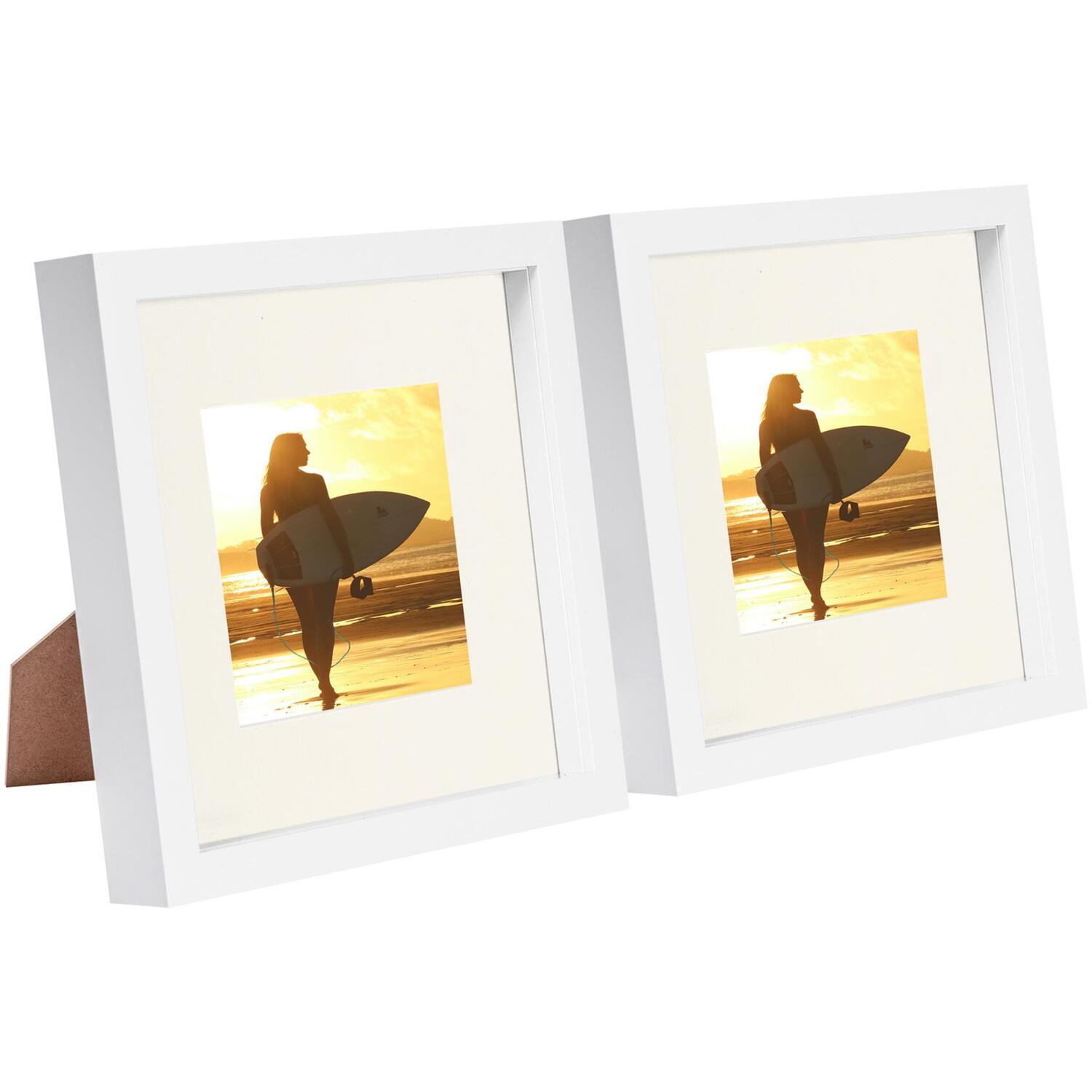 8x8" White 3D Box Photo Frame - 4x4" Mount - Pack of 2 - White/Ivory