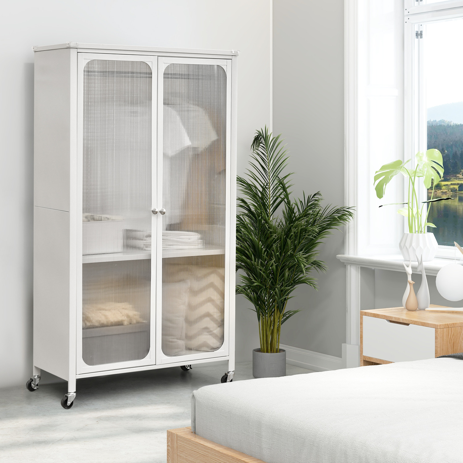 Mobile Metal Wardrobe Armoire Closet - White