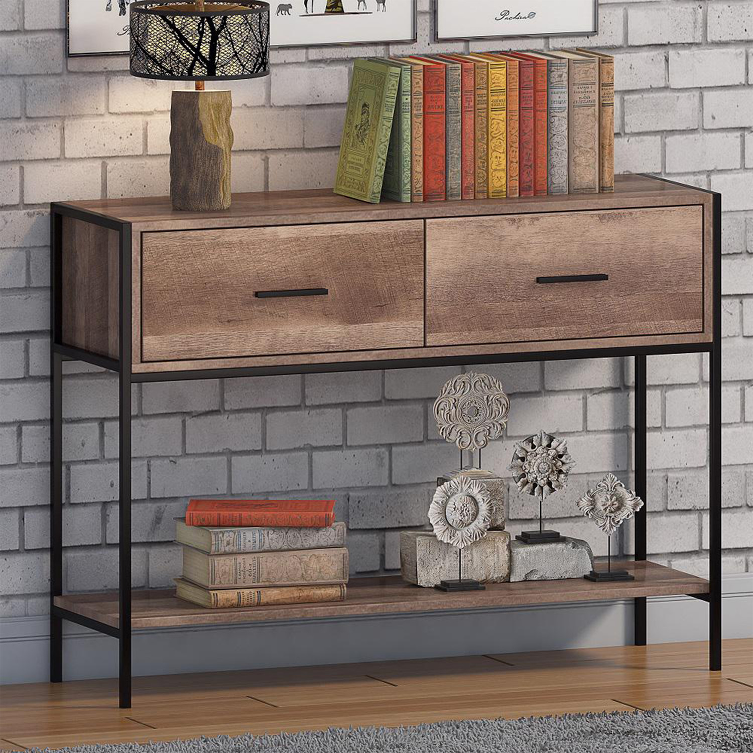 Fwstyle Industrial Inspired 2 Drawer Console Table - Urban Brown - Image 1