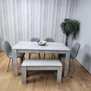 Dining Table and 4 Grey Chairs and 1 Bench Set