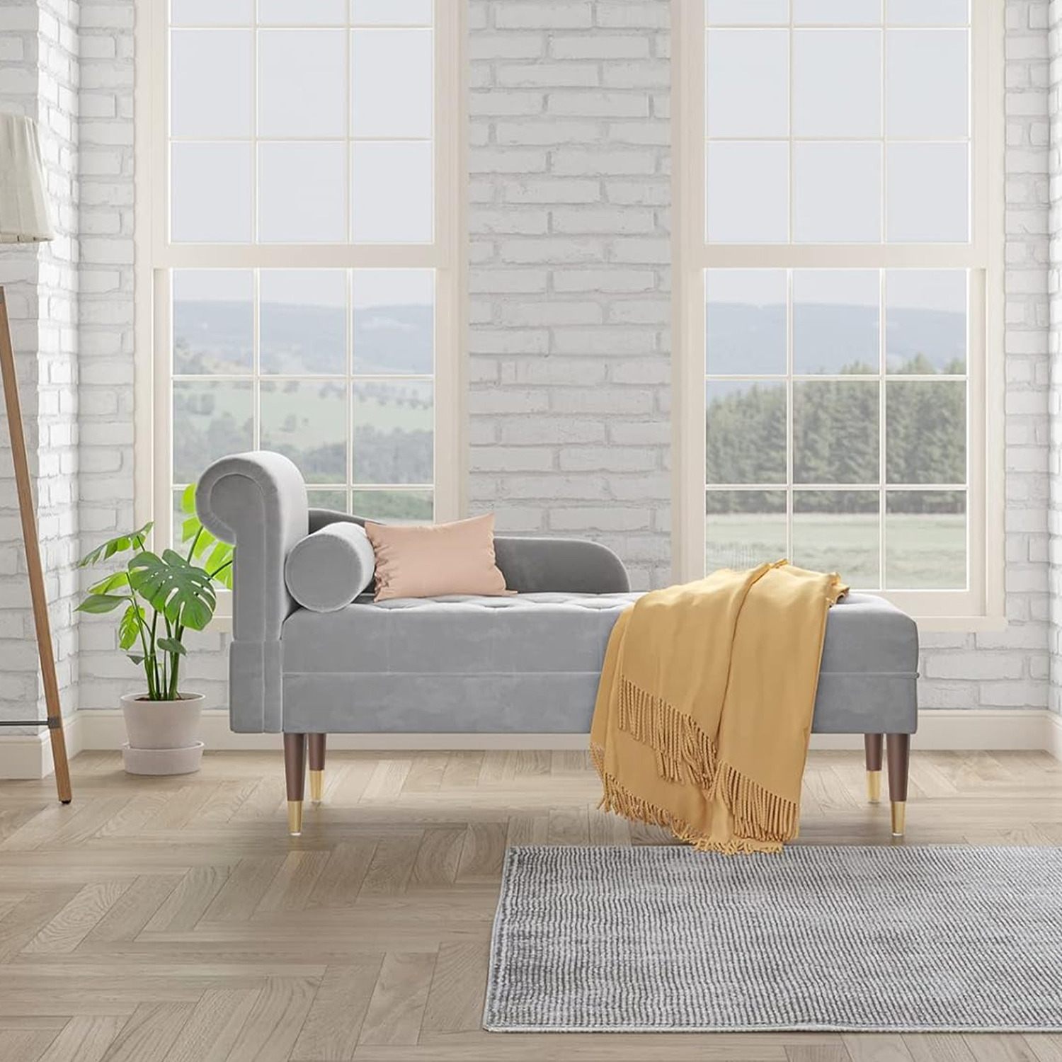 STACCATOAS - Velvet Chaise Longue Sofa - Light Grey thumbnail