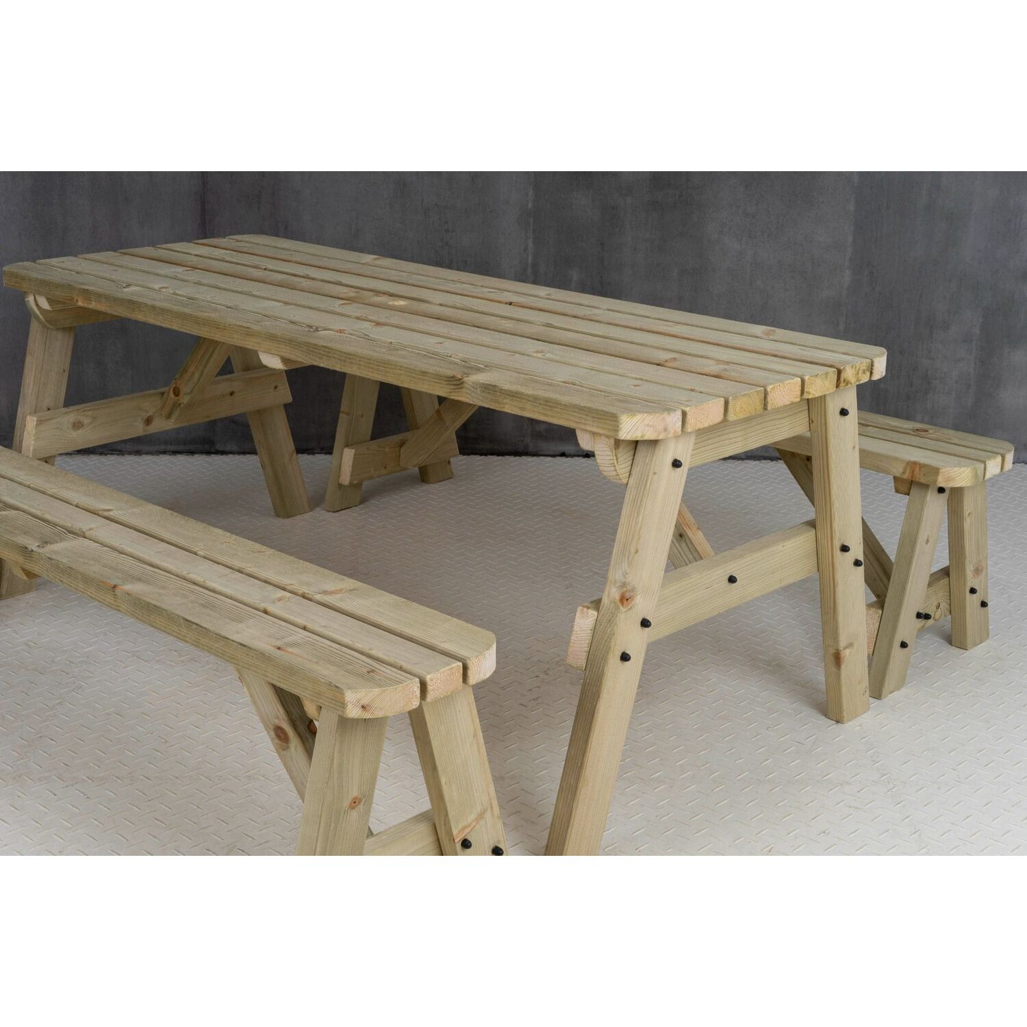 Victoria Wooden Picnic Bench And Table Set - Natural Light Green 150cm