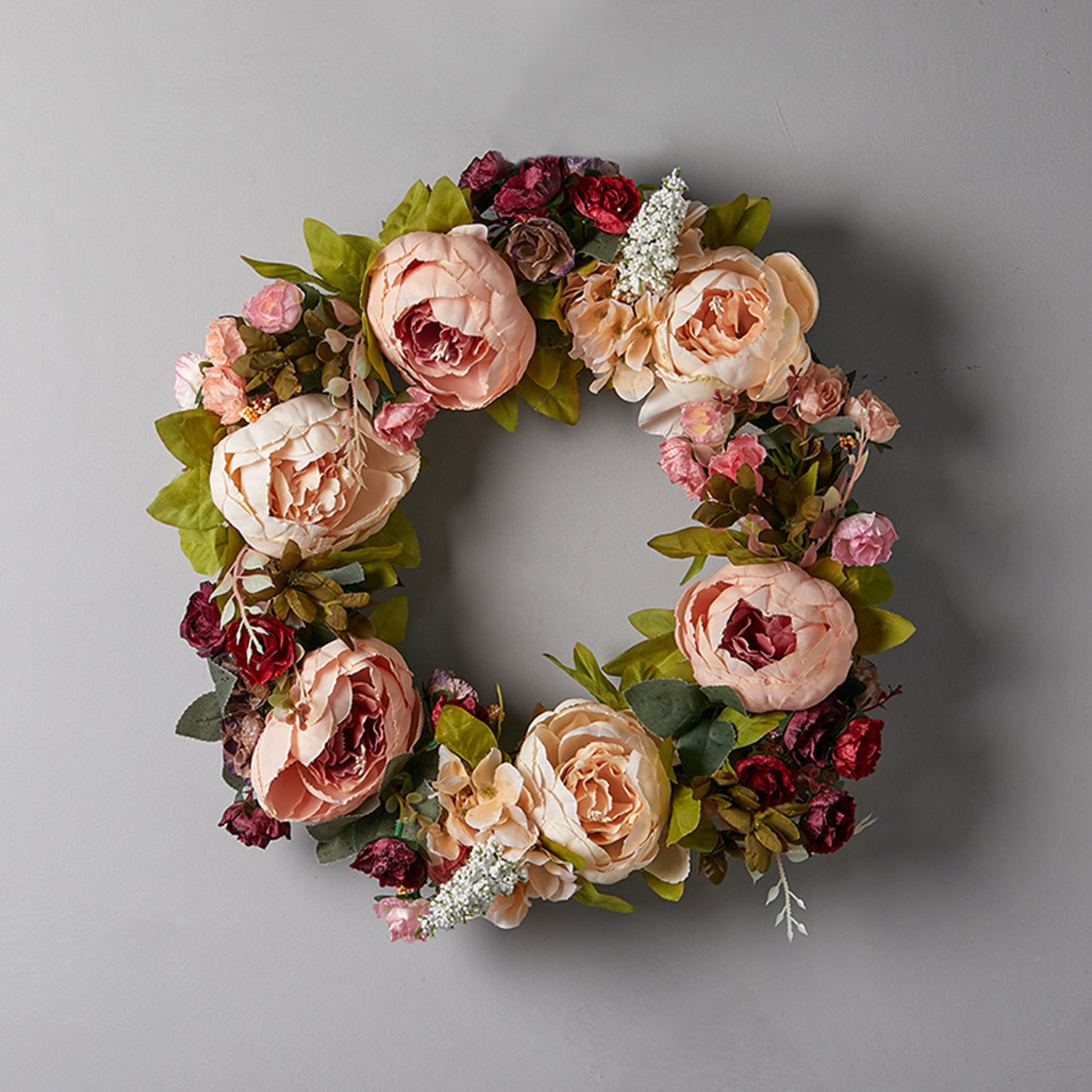 Livingandhome Spring Pink And Purple Peony Wreath - Pink
