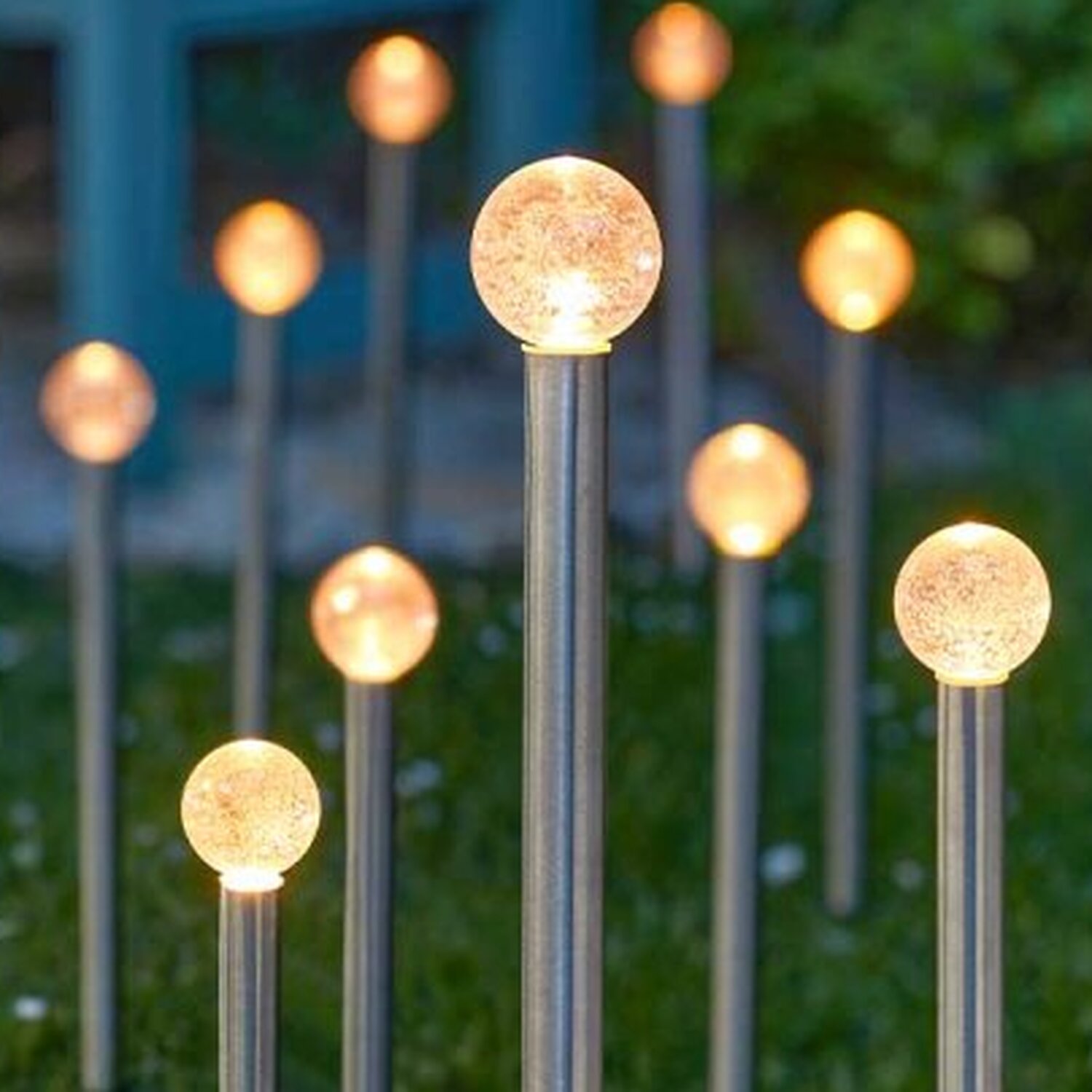 Image of Glow Ball Stake Lights - Silver