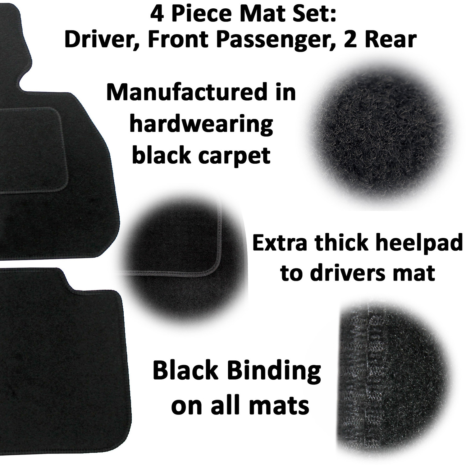 Audi A4 B8 2008-2015 Tailored Carpet Car Mats in Black Floor Set - Black