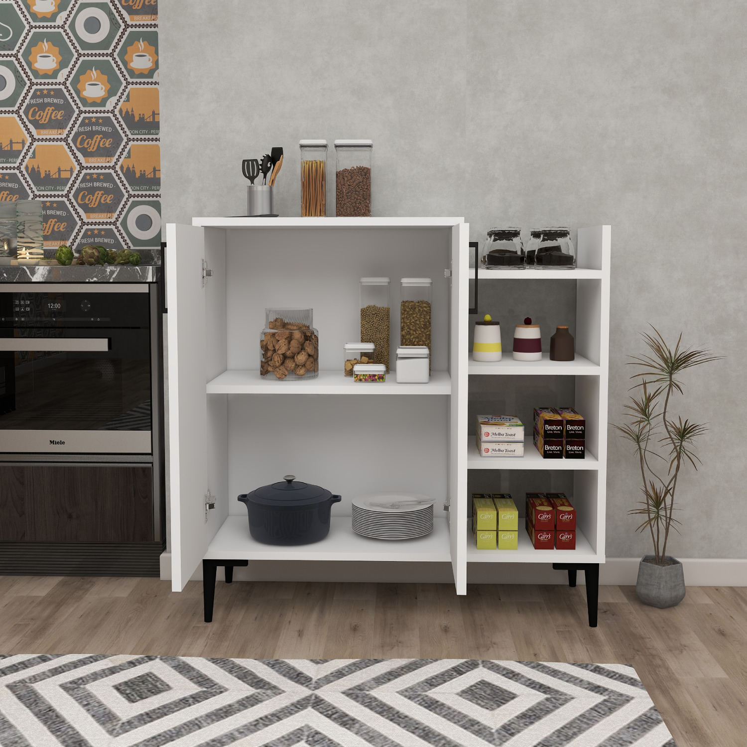 Leskar Kitchen Cabinet With Shelves - White