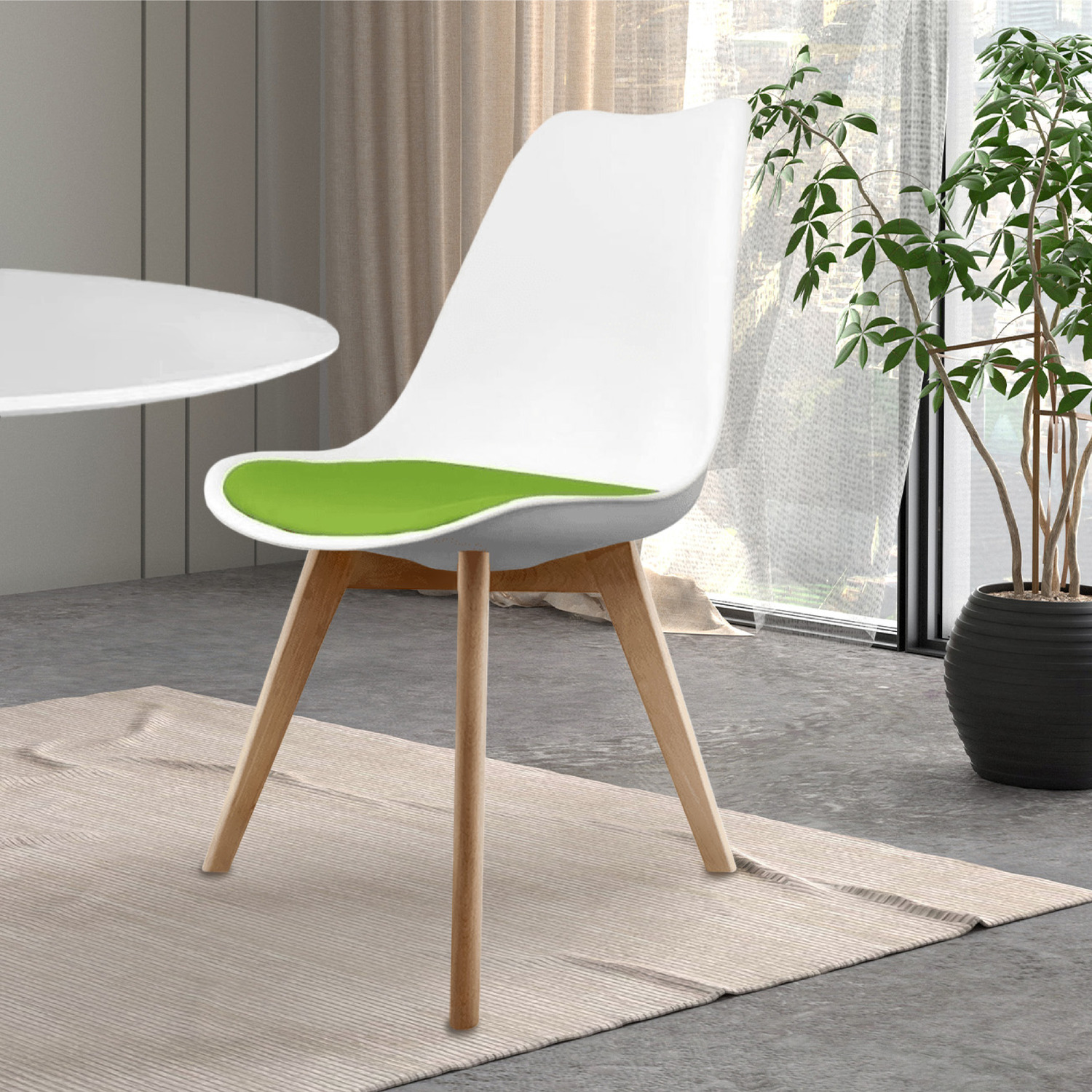 Soho Dining Chair With Squared Light Wood Legs - Green