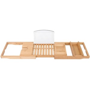 Expandable Natural Bamboo Bath Caddy Bridge Bathtub Organizer