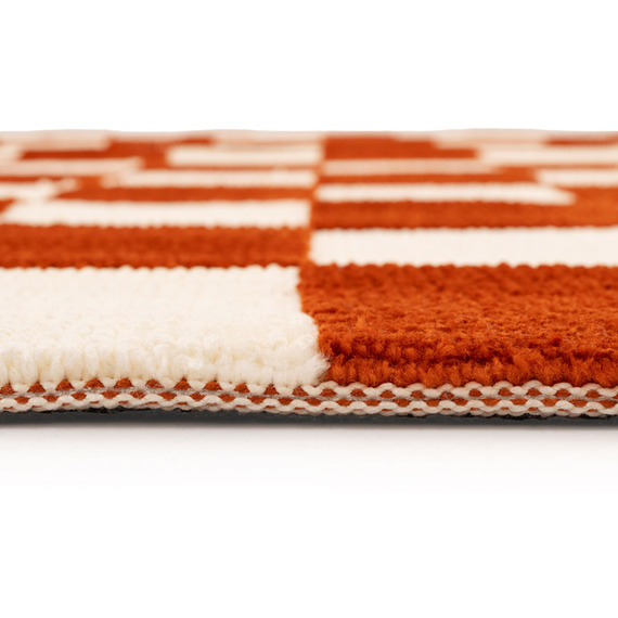 Red Retro Checkerboard Wool Living Area Rug