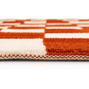 Red Retro Checkerboard Wool Living Area Rug