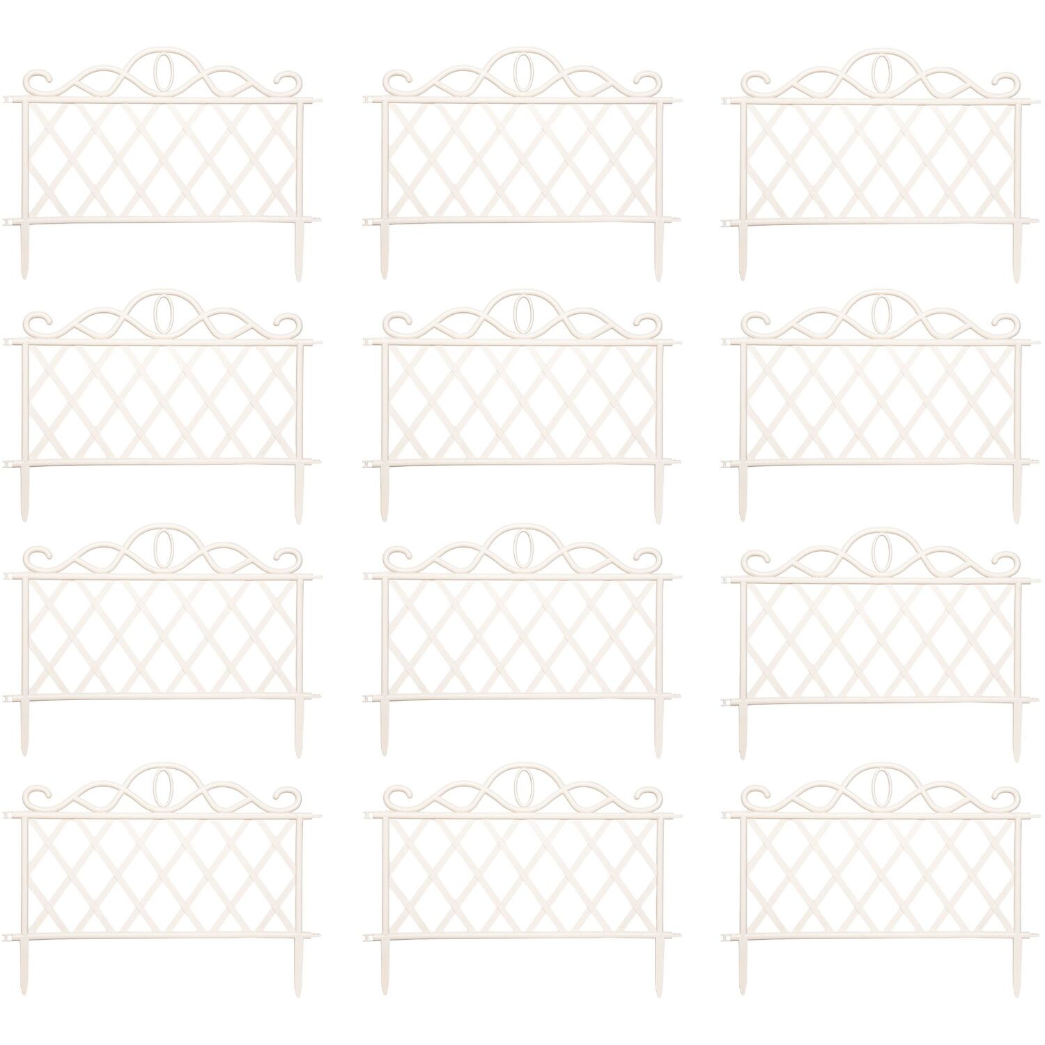 12 Pack of Plastic White Garden Border Lawn Patio Flower Bed Fences - Cream