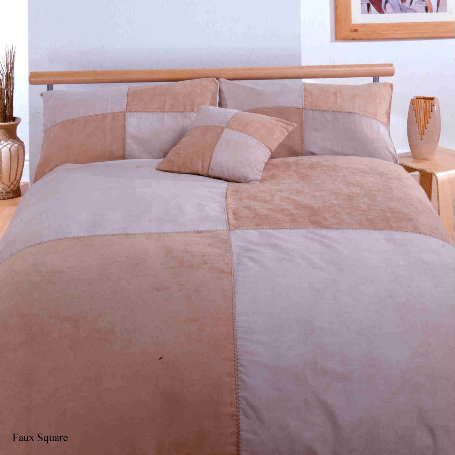 Single Bed Suede Panel Natural Duvet Cover and Pillowcase Set - Natural