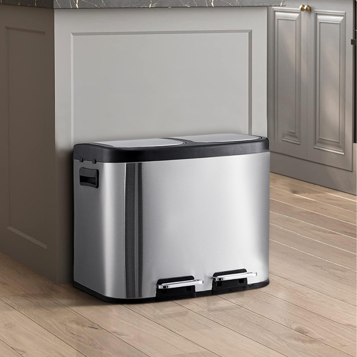 20L Stainless Steel Step Open Trash Can with Dual Pedals