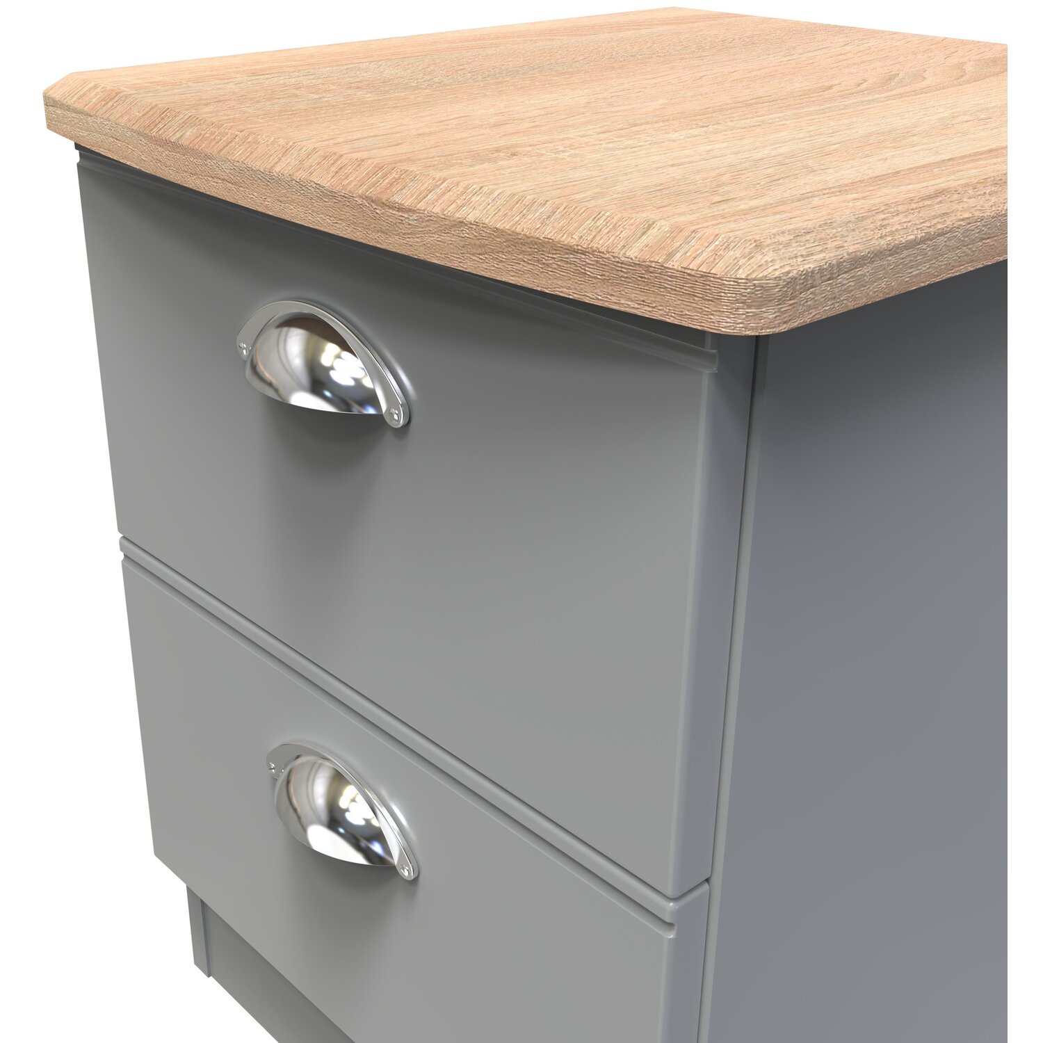 Victoria Fully Assembled 2 Drawer Bedside Cabinet - Dusk Grey Riviera Oak